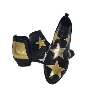 LuLaRoe Laura Leather Ankle Boots Gold Silver & Pink Metallic Stars Size 6.5